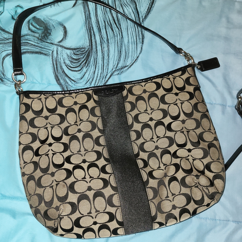 Coach Signature Shoulder Bag - Black and Tan